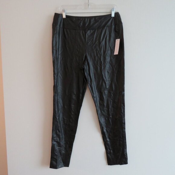 MODCLOTH Keen on Sheen Faux Vegan Leather Leggings in Black Goth - Size L NWT - Picture 3 of 14